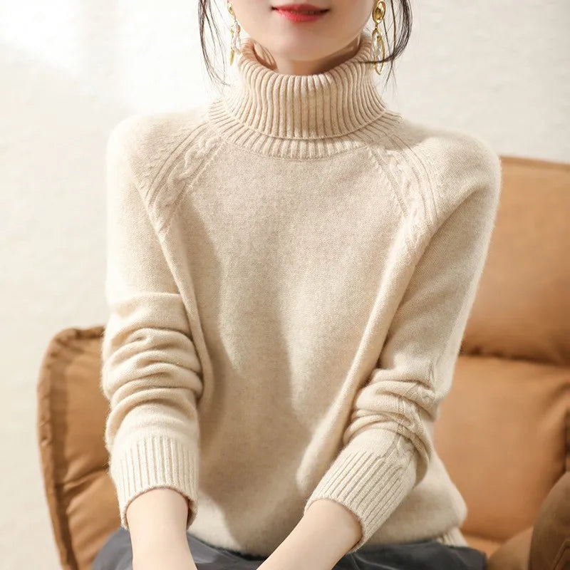 Street Wave Classic Wool Blend Turtleneck Sweater For Women Warm Cozy Timeless Style