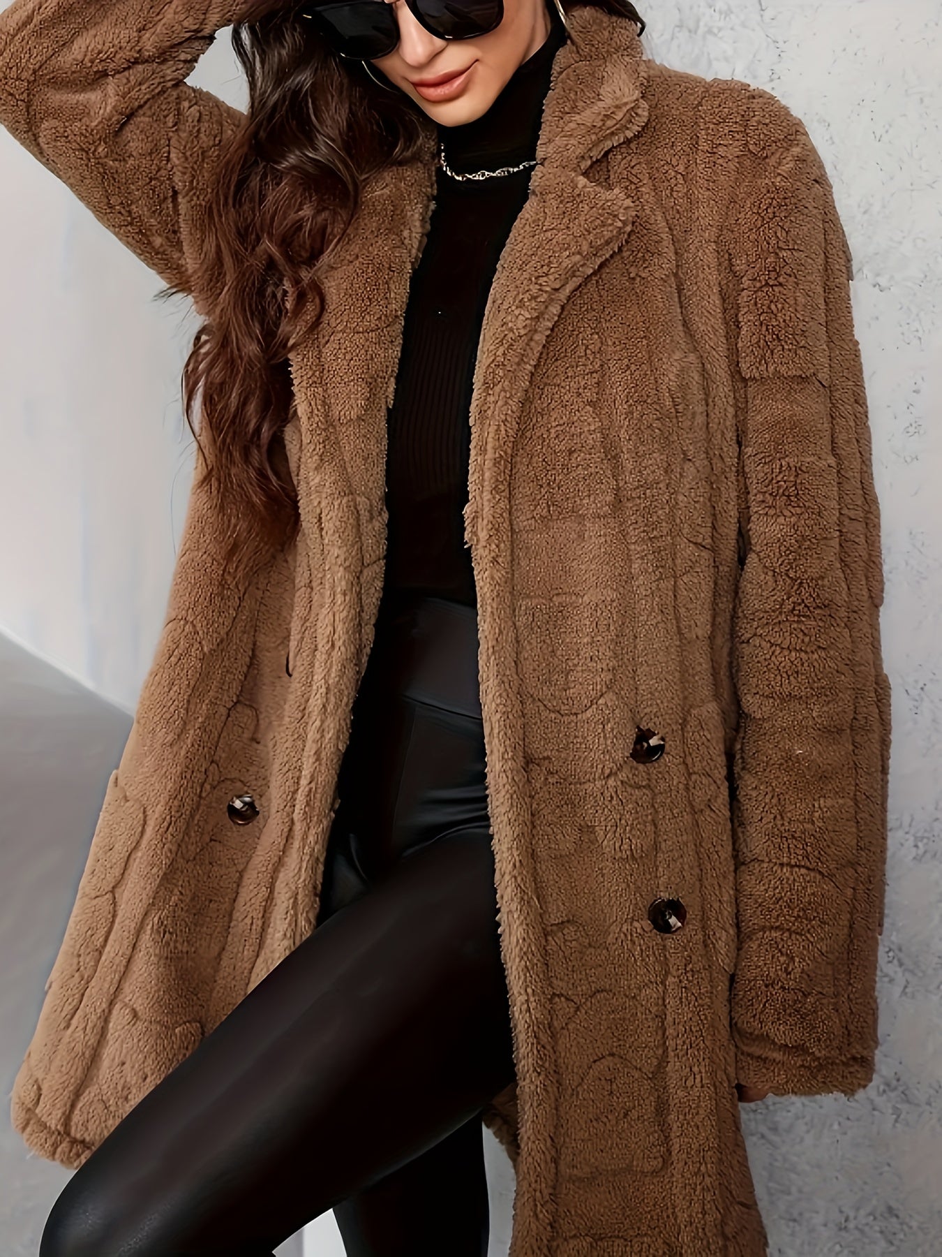 Streetwave Long Knit Coat With Lapel For Women Cozy Winter Layer Button Front Versatile Wardrobe Essential