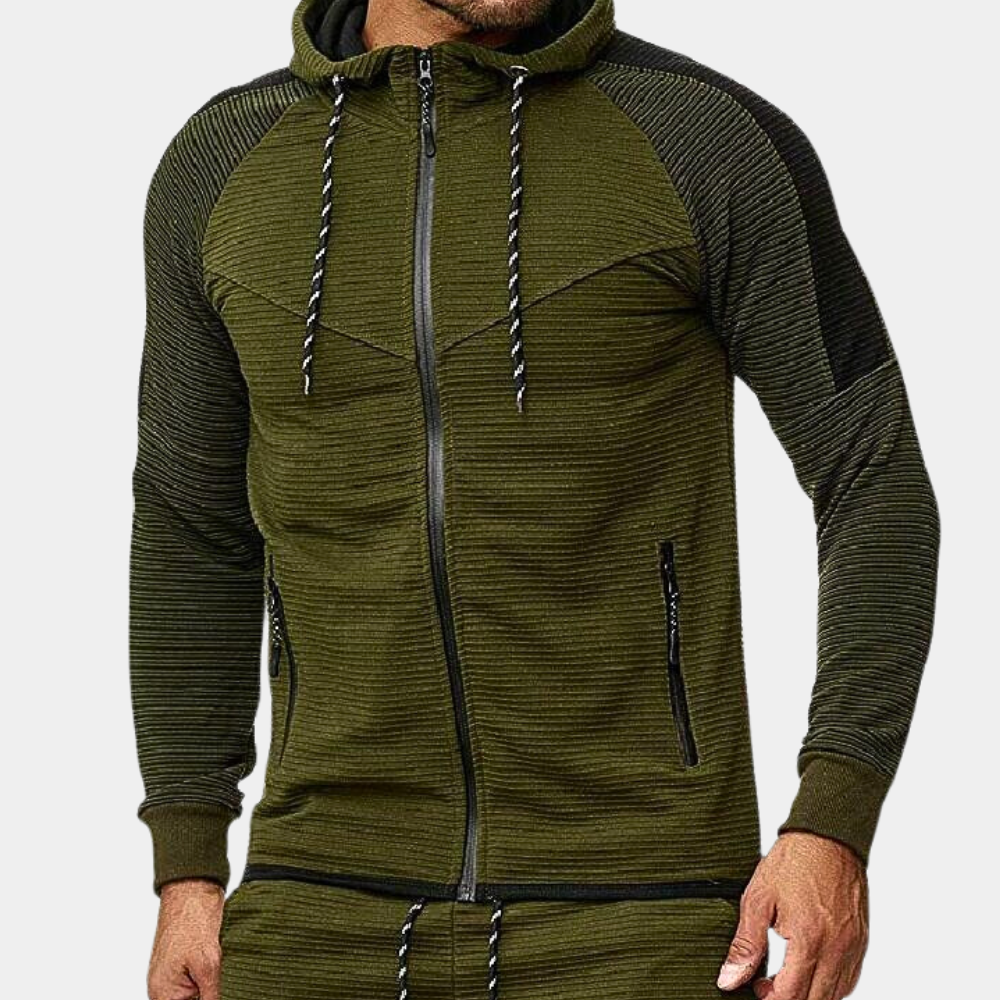 Niko Mens Hoodie Jacket Streetwave Striped Sleeves Zipper Front Relaxed Fit For Everyday Style
