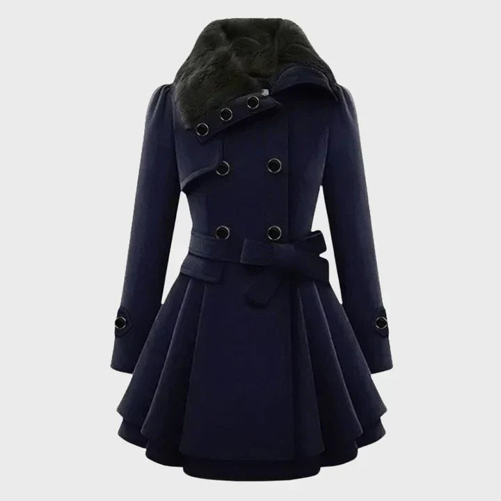 Streetwave Jacket Dress for Women Chic Belted Coat Style with Faux Fur Collar and Soft Woven Fabric