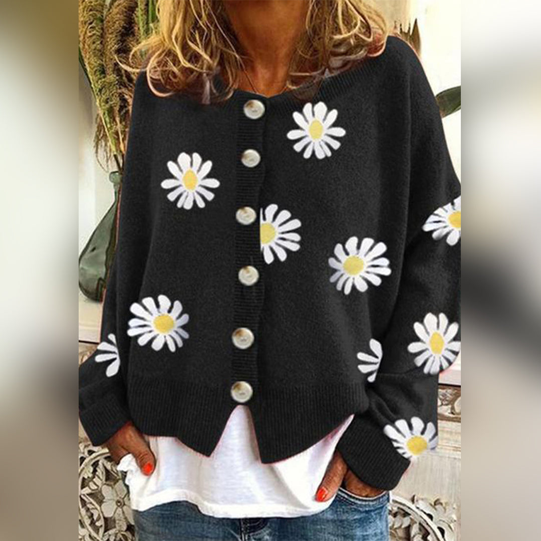 Street Wave Daisy Print Floral Cardigan Cozy Relaxed Fit Women