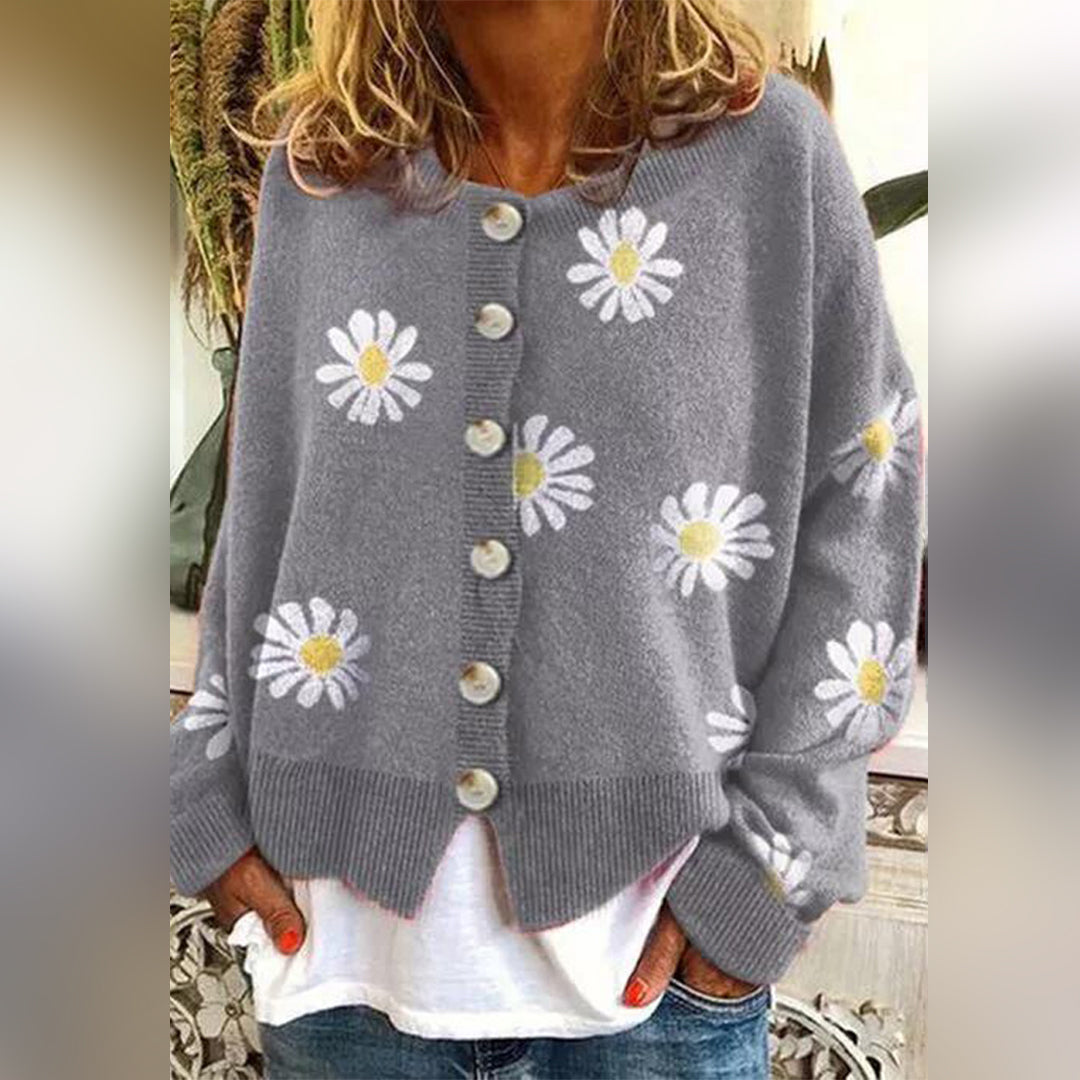 Street Wave Daisy Print Floral Cardigan Cozy Relaxed Fit Women