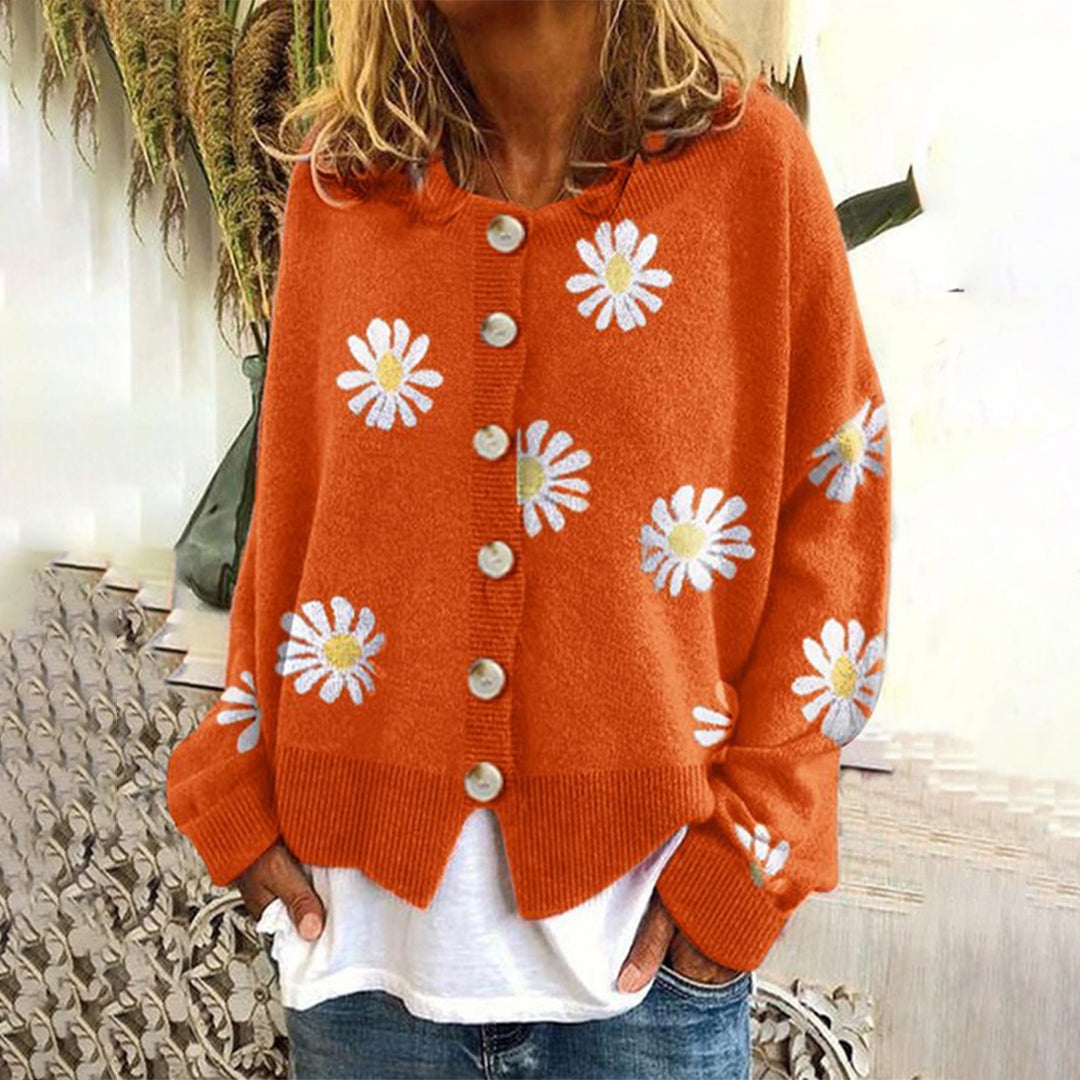 Street Wave Daisy Print Floral Cardigan Cozy Relaxed Fit Women