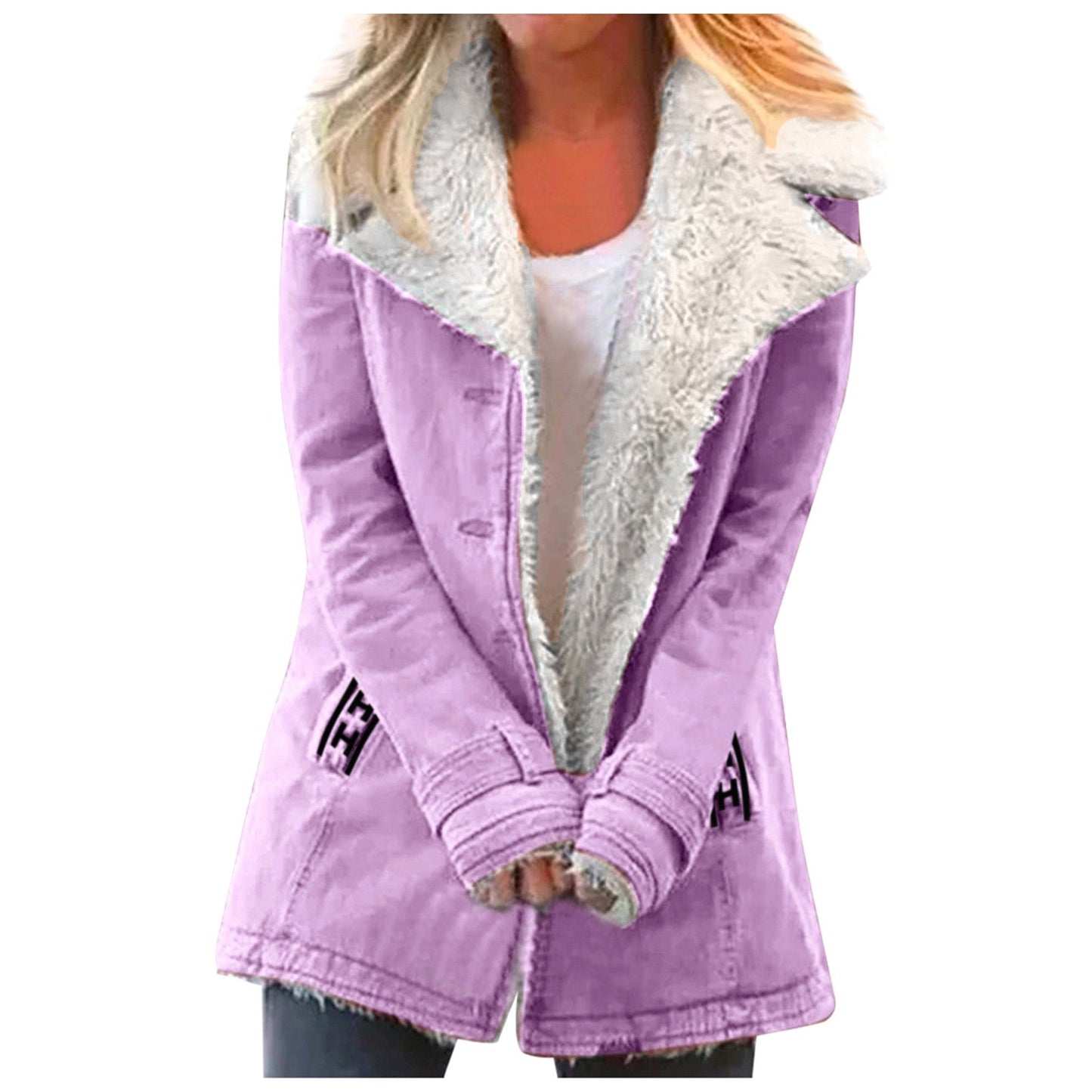 Street-Wave Womens Winter Jacket With Faux Shearling Collar And Peter Pan Collar Warm Fleece Lining For Chic Wear
