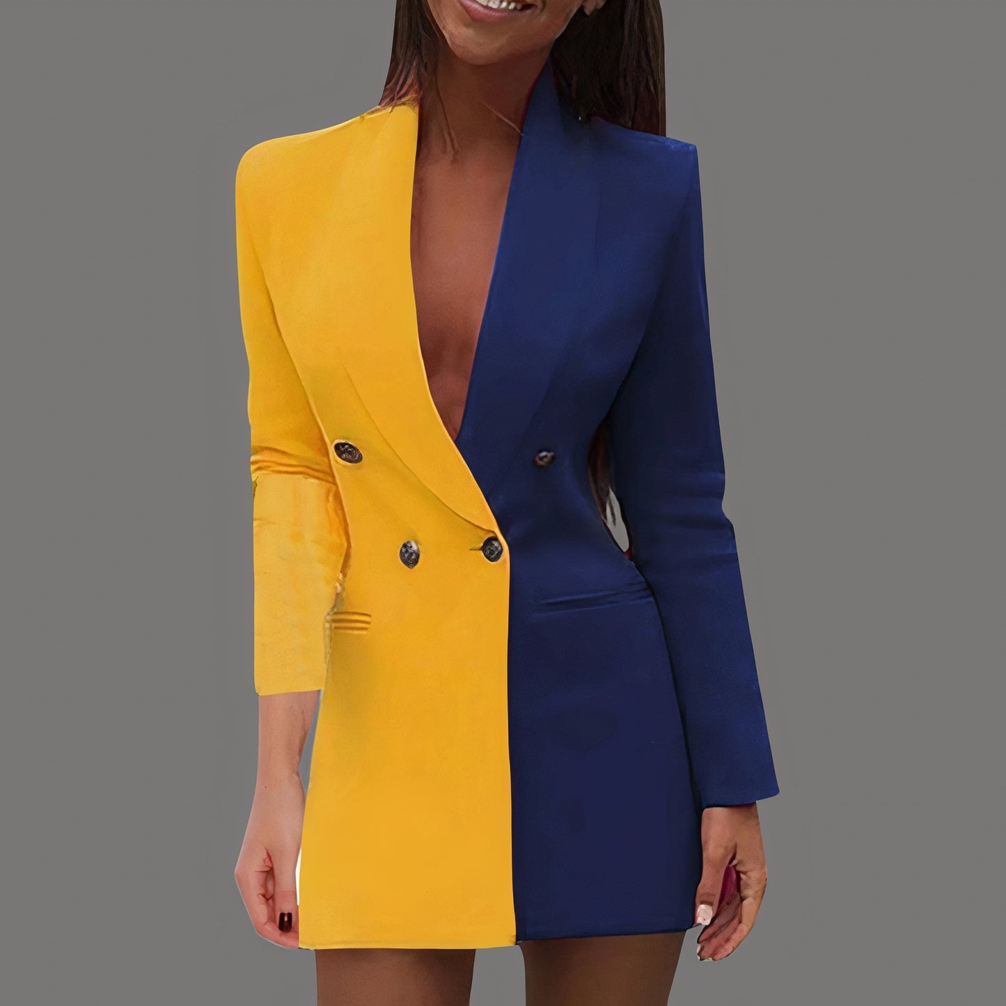 Street-wave Evina Two-Tone Blazer Dress For Women Modern Office Chic Bright Color Block