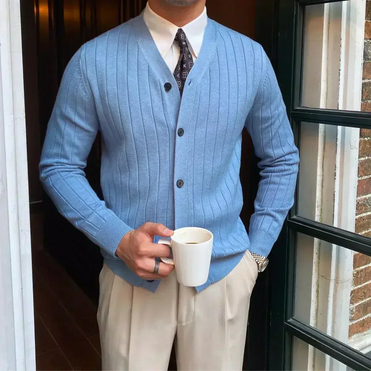 Streetwave Men's V Neck Cardigan Sweater With Premium Warmth And Timeless Style For Modern Men