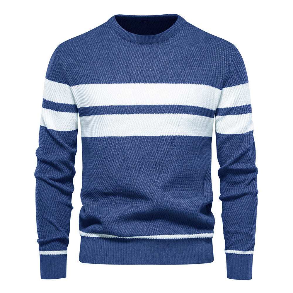 Street-Wave Men's Striped Crewneck Knit Sweater With Soft Comfort Timeless Classic For Style-Conscious Men