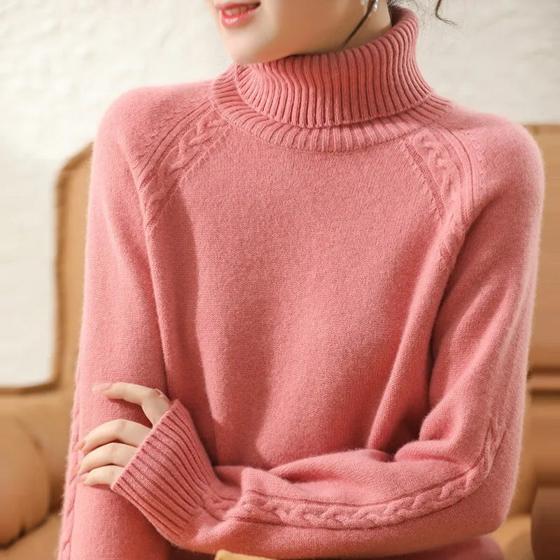 Street Wave Classic Wool Blend Turtleneck Sweater For Women Warm Cozy Timeless Style
