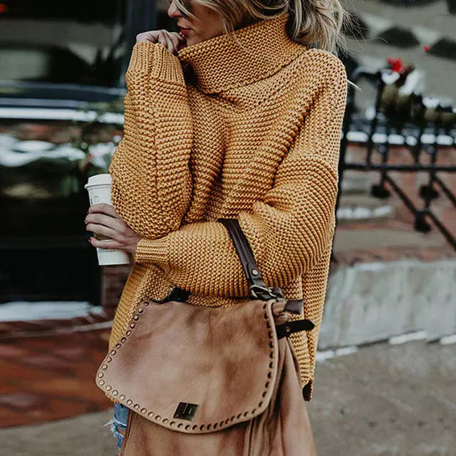Streetwave Classic Knit Turtleneck Sweater For Women Soft Cotton Acrylic Blend Warm Cozy Pullover