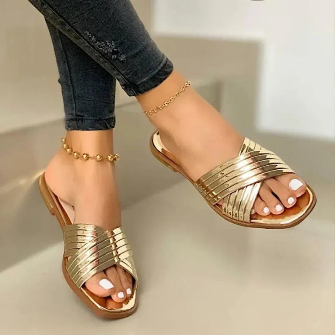 Elara Crisscross Patent Slip-On Sandals Women Comfort