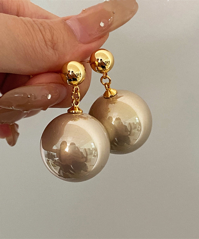 Boucles d'oreilles pendantes élégantes en métal doré et perles de couleur champagne - Street-Wave