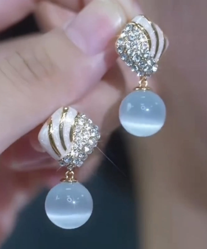 Boucles d'oreilles pendantes élégantes en alliage bleu clair avec pierre œil de chat en zircon - Street-Wave
