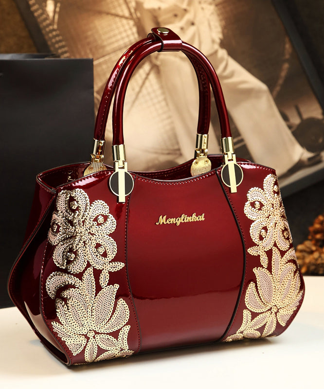 Élégant sac fourre-tout en cuir de veau à paillettes et fleurs de mûrier - Street-Wave