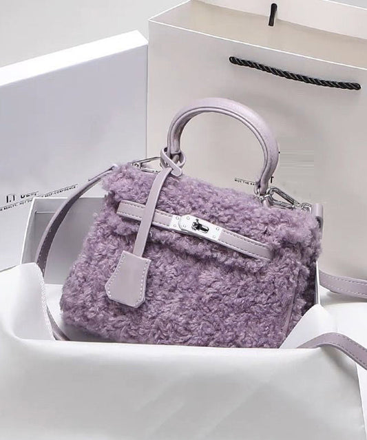 Mini sac à main élégant et durable en fausse fourrure violette pour femme - Street-Wave