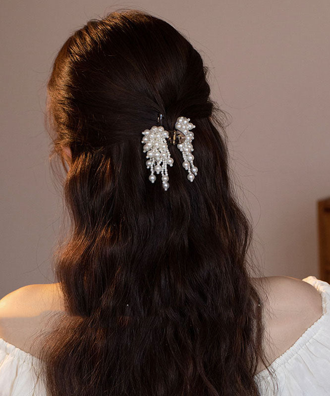 Épingle à cheveux élégante en alliage acrylique blanc avec pompon de perle - Street-Wave