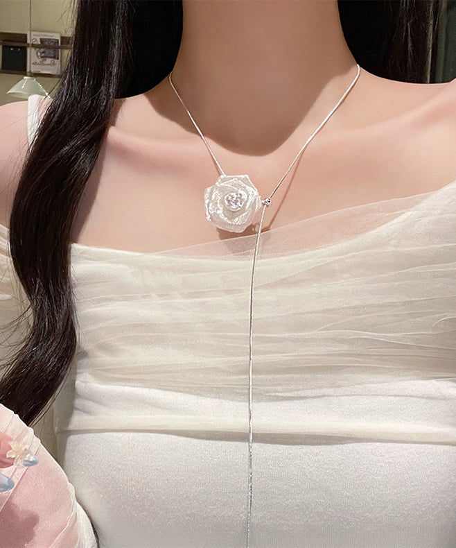 Collier pendentif floral élégant en alliage blanc à tirette - Street-Wave