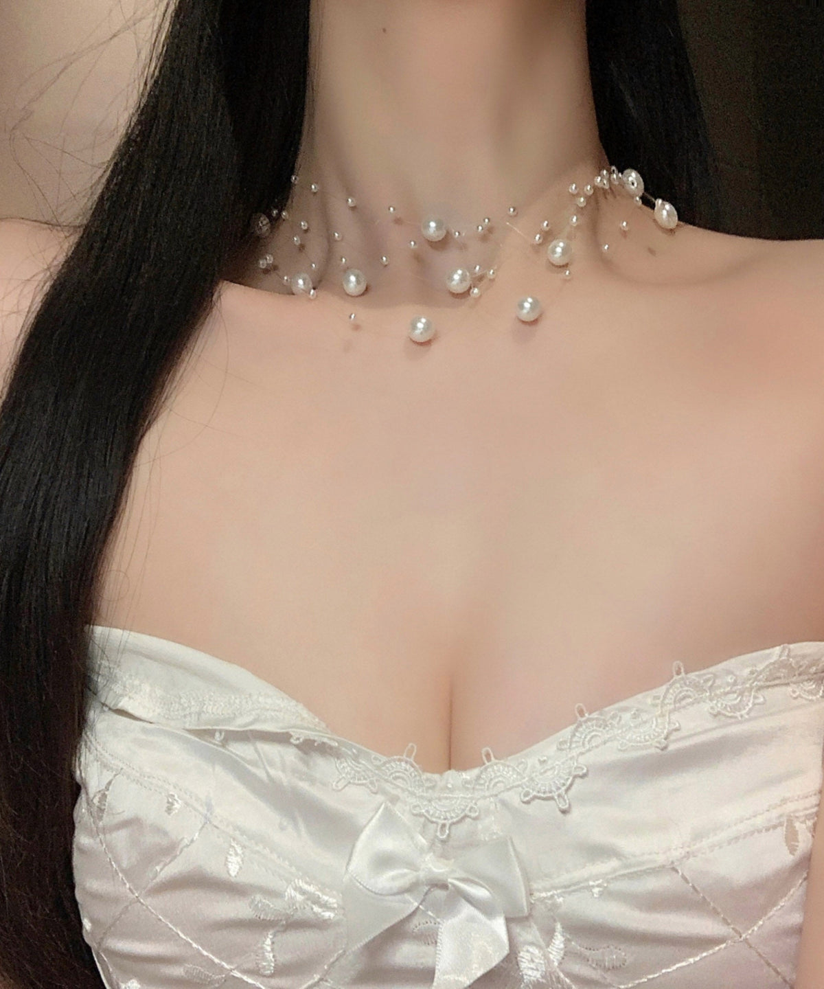 Collier élégant en alliage blanc multicouche avec perles et ciel étoilé - Street-Wave