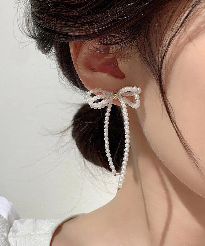 Boucles d'oreilles pendantes élégantes en alliage blanc avec perles et pampilles papillon - Street-Wave