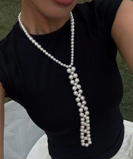 Collier élégant en alliage de perles blanches avec perles graduées - Street-Wave