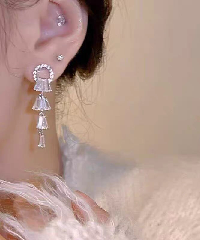 Boucles d'oreilles pendantes élégantes en alliage de zircon blanc - Street-Wave