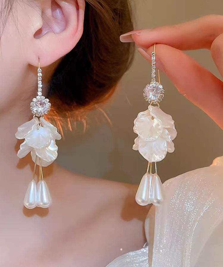 Boucles d'oreilles pendantes élégantes en cuivre blanc, acrylique, zircon, perles et coquillages - Street-Wave