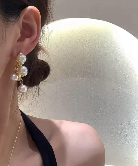 Boucles d'oreilles à tige élégantes en alliage de cuivre blanc et perles - Street-Wave