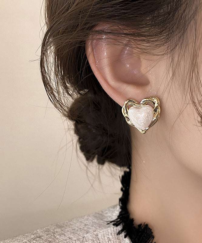 Boucles d'oreilles à tige élégantes en cuivre blanc surdoré avec émail goutte à goutte Love - Street-Wave