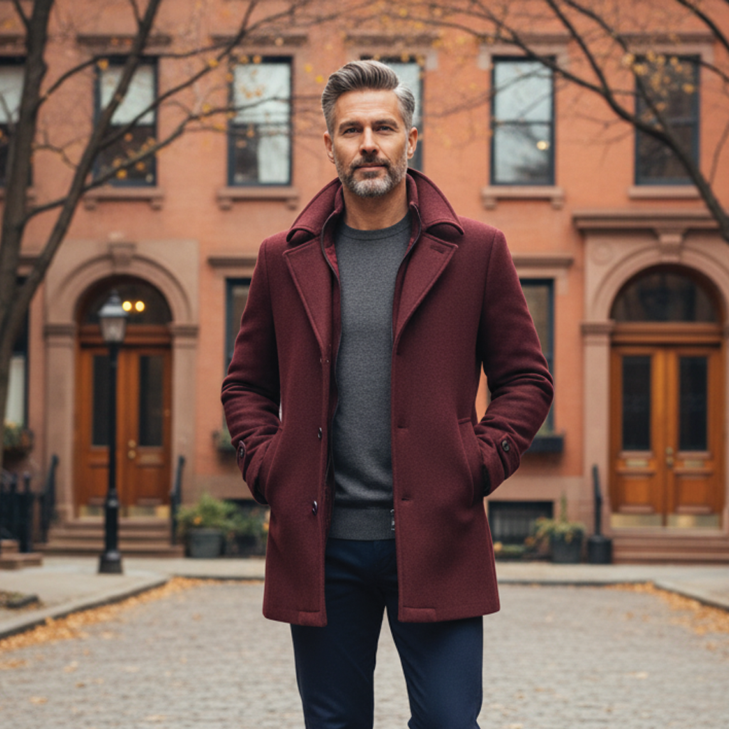 Street Wave Elijah Wool Blend Overcoat For Men Inner Zipper Stand Up Collar