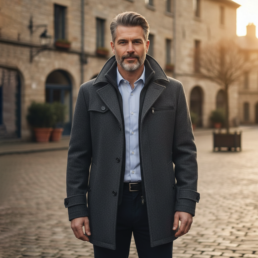 Street Wave Elijah Wool Blend Overcoat For Men Inner Zipper Stand Up Collar
