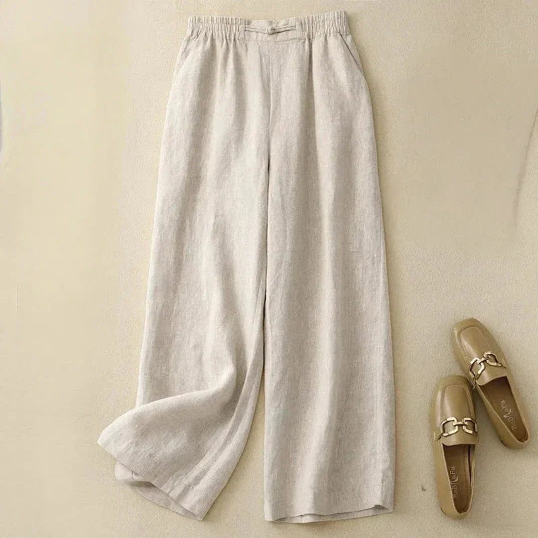 Elise Elastic Waist Wide-Leg Linen Trousers