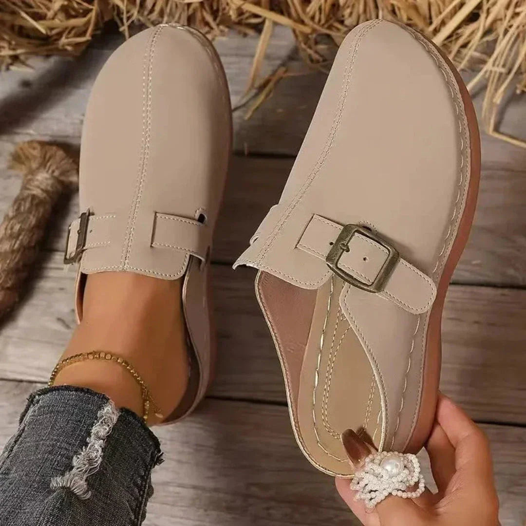 Waylynn Eliza Buckle Mule Sandals For Women All Day Comfort