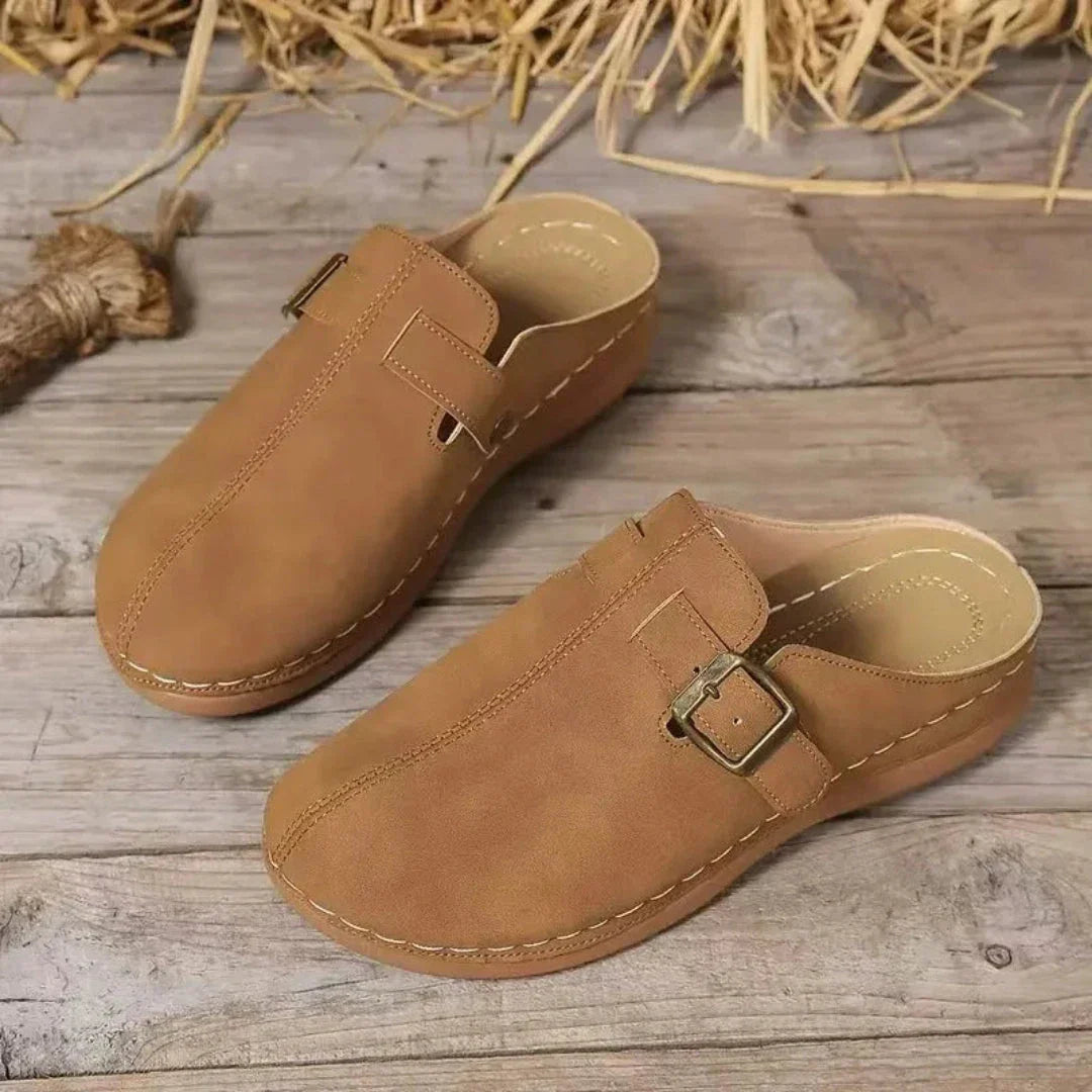 Waylynn Eliza Buckle Mule Sandals For Women All Day Comfort