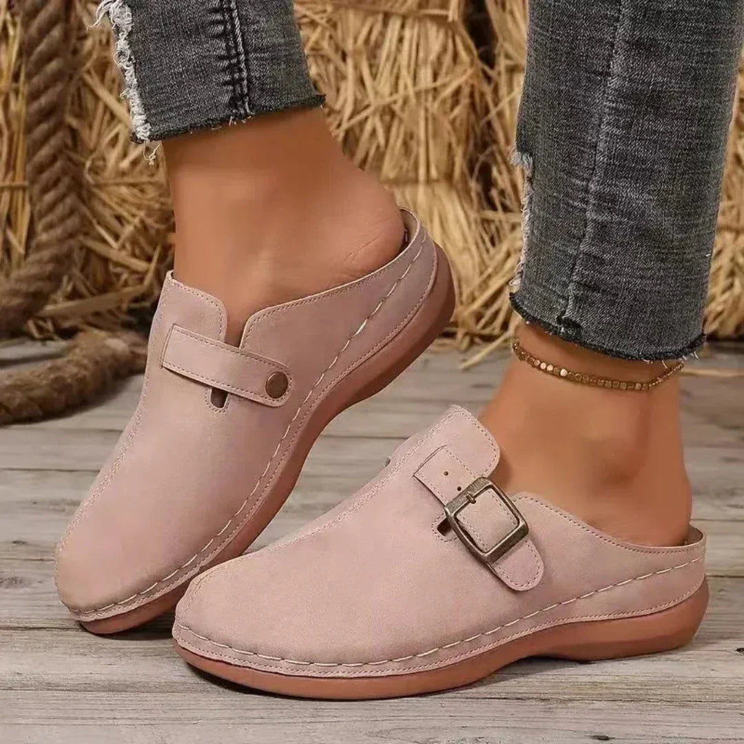 Waylynn Eliza Buckle Mule Sandals For Women All Day Comfort