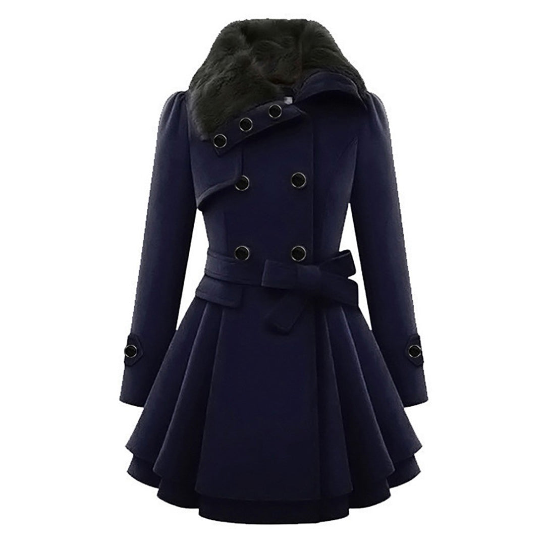Street-Wave Long Winter Coat For Women With Fur Collar Warm Wool-Blend Stylish Luxurious Comfort