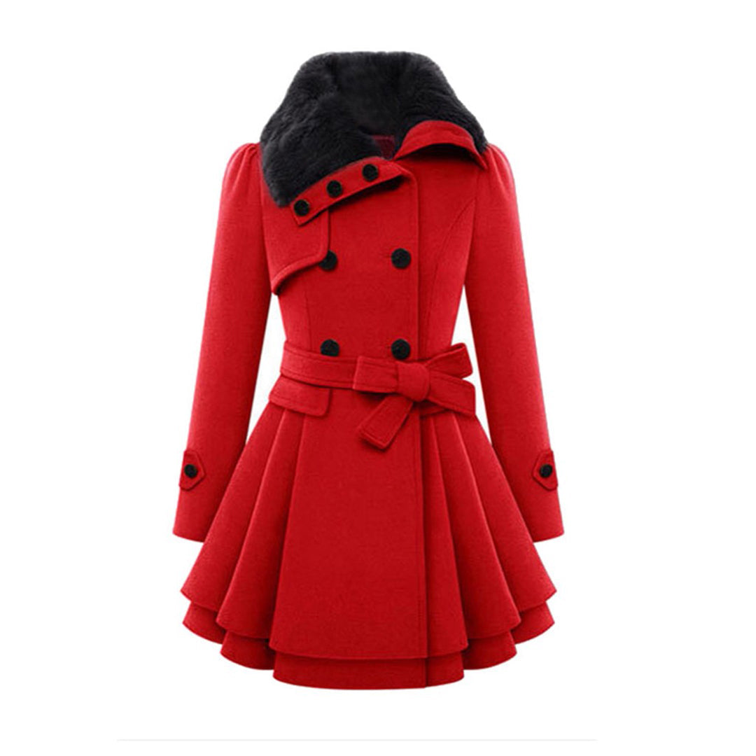 Street Wave Women Wool Blend Trench Coat Double Breasted Belted