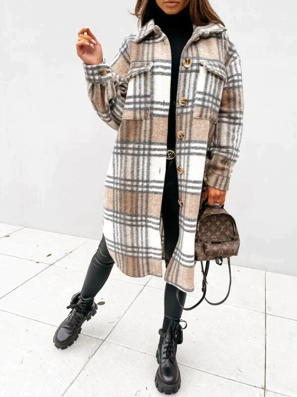 Street Wave Long Plaid Coat For Women Water Resistant All Weather Style And Comfort
