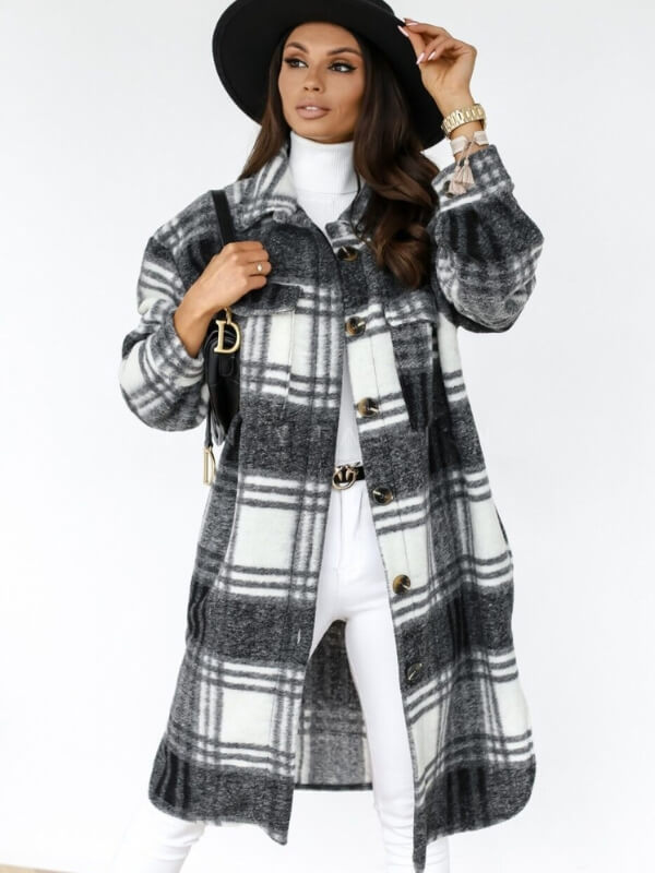 Street-wave Long Plaid Wool Coat For Women With Cozy Comfort And Oversized Fit For Everyday Style