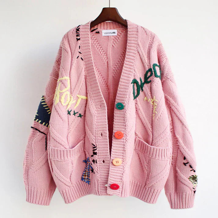 Street Wave Patchwork Cardigan For Women Cozy Warmth And Layering Essential With Multicolor Stitch Details