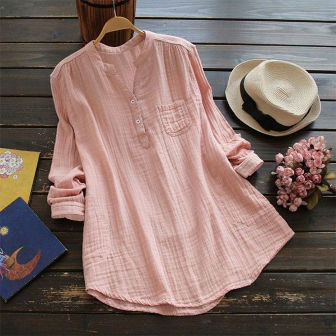 Street-Wave Women's Lightweight Cotton Shirt Relaxed Fit Mandarin Collar