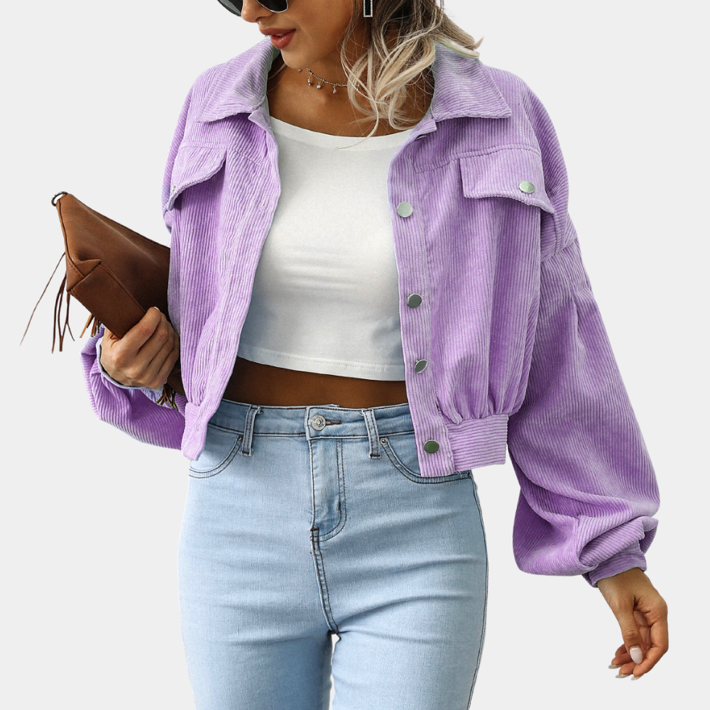 Street-Wave Ribbed Corduroy Jacket For Women With Cropped Fit And Button Details