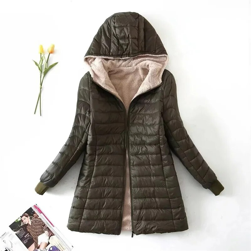 Street Wave Quilted Long Coat For Women With Fleece Lining For Warm Winter Comfort