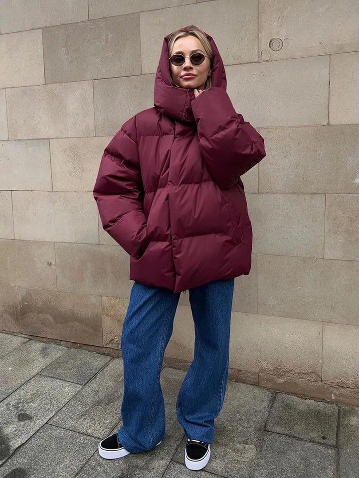 Street-wave Oversized Puffer Jacket Women Winter Coat Cozy Warmth Windproof High Collar Streetwear Ready