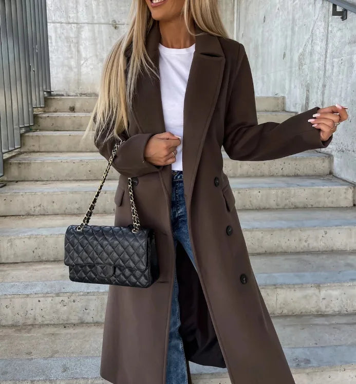 Street-Wave Tailored Winter Coat For Women With Belted Waist And Classic Double Button Front