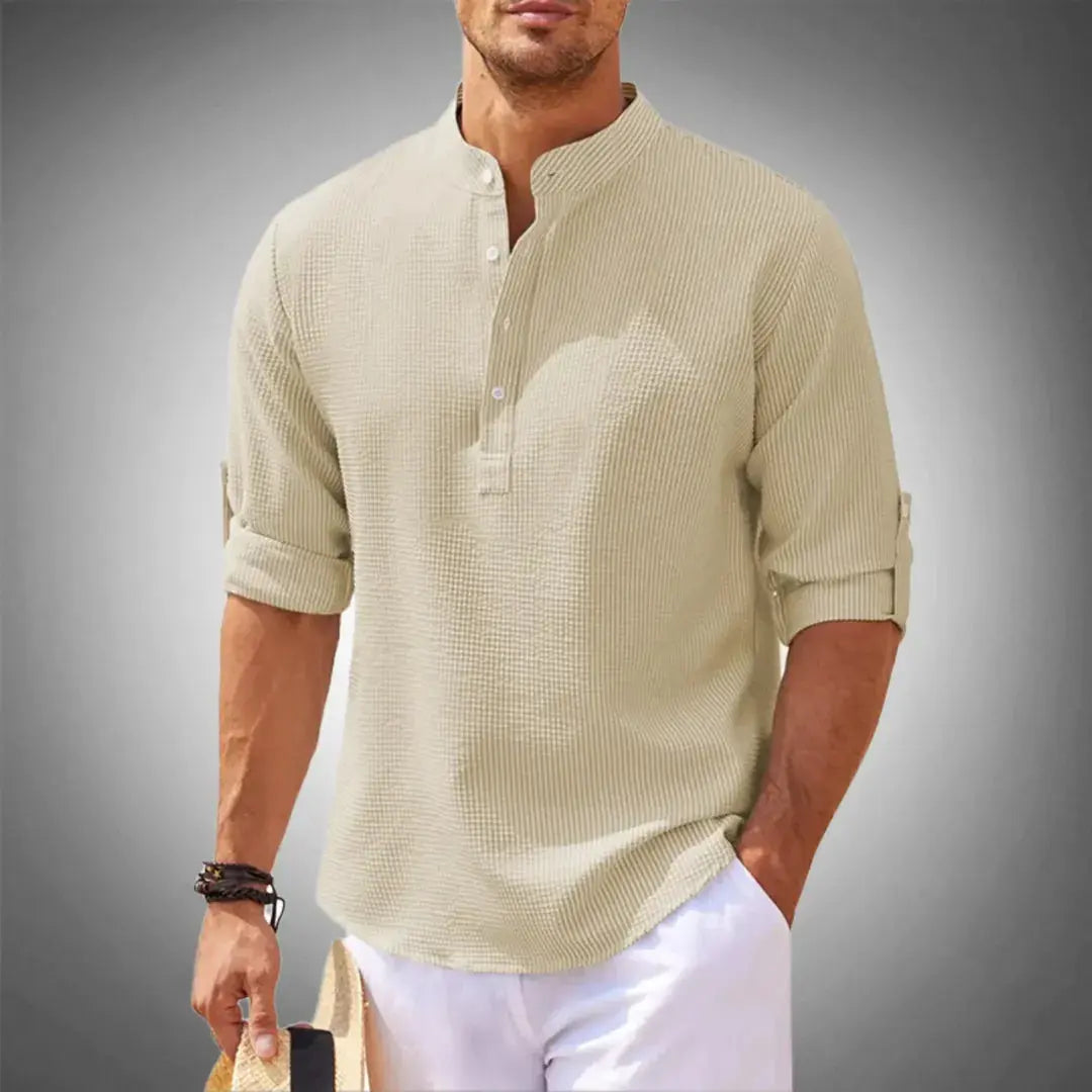 Erós Linen Shirt For Men By Street-Wave Relaxed Fit With Soft Gossam Texture Grey Casual