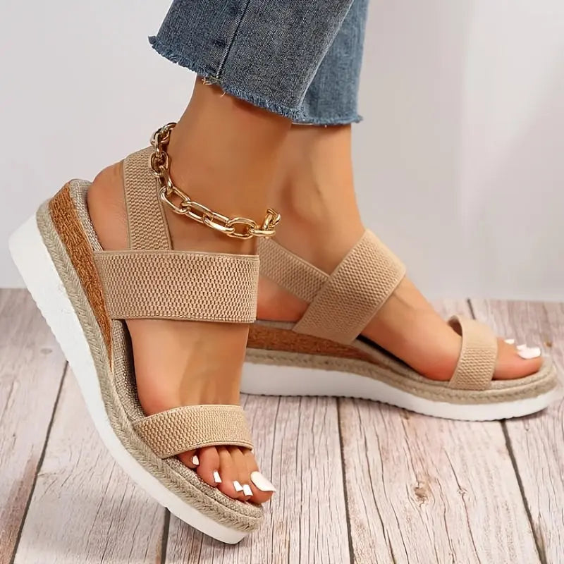 Street Wave Espadrille Wedge Sandals Women Chic Comfort Elastic Strap