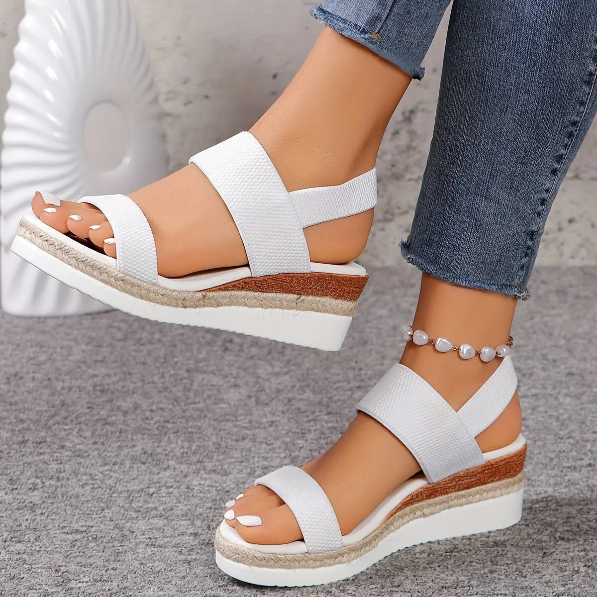 Street Wave Espadrille Wedge Sandals Women Chic Comfort Elastic Strap