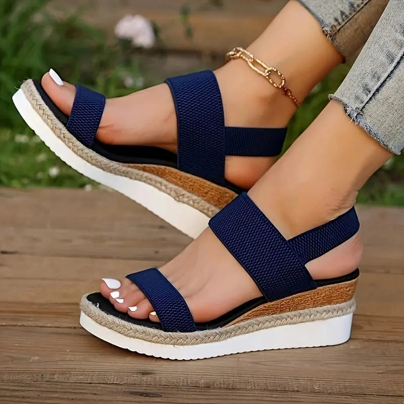 Street Wave Espadrille Wedge Sandals Women Chic Comfort Elastic Strap