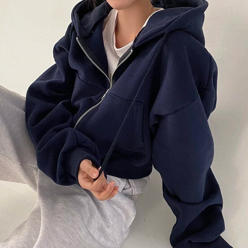 Plush Zip Hoodie Street-Wave For Women Oversized Fluffy Jacket With Cozy Cloudlike Texture