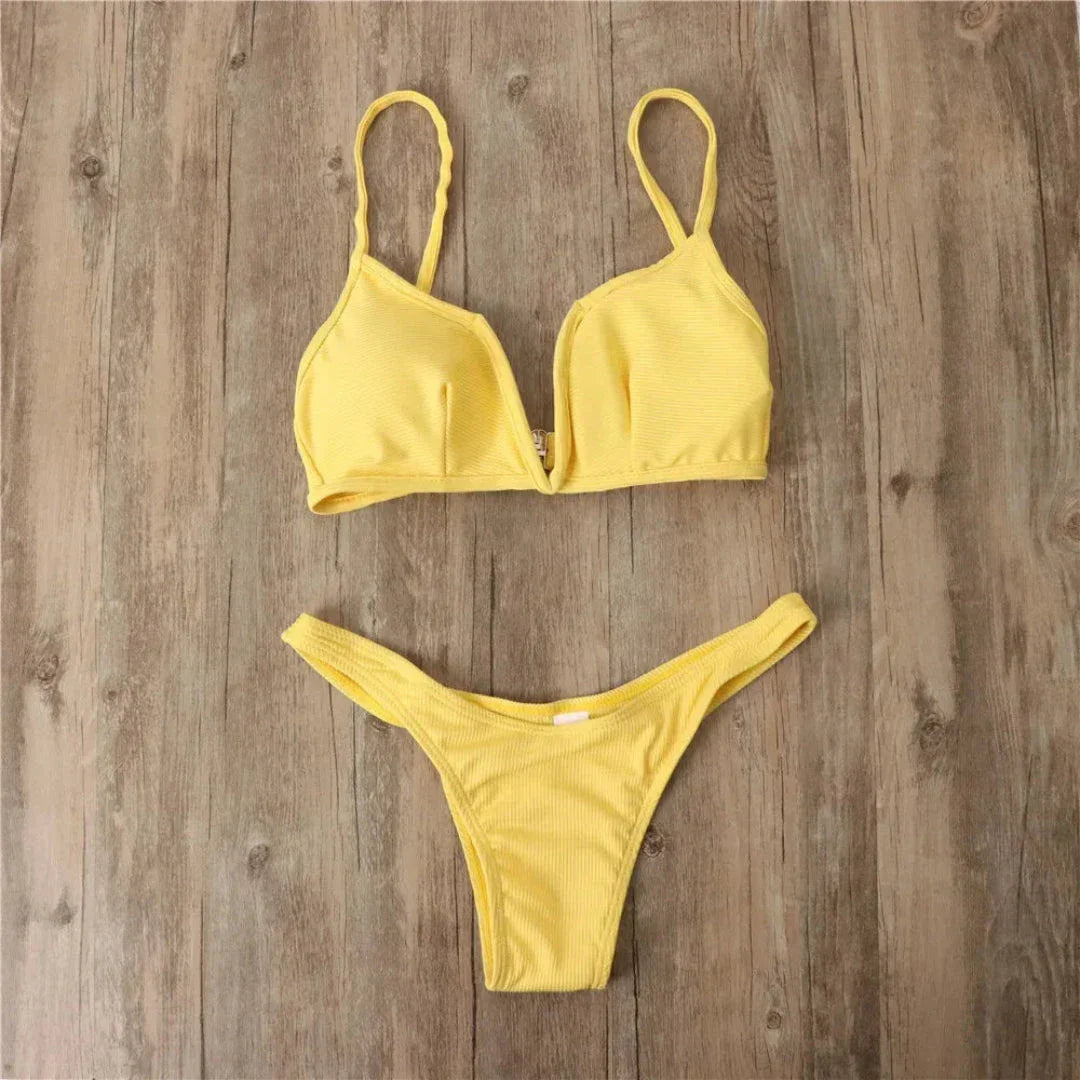 Waylynn Eva Push Up Plunge Ribbed Bikini Set for Women