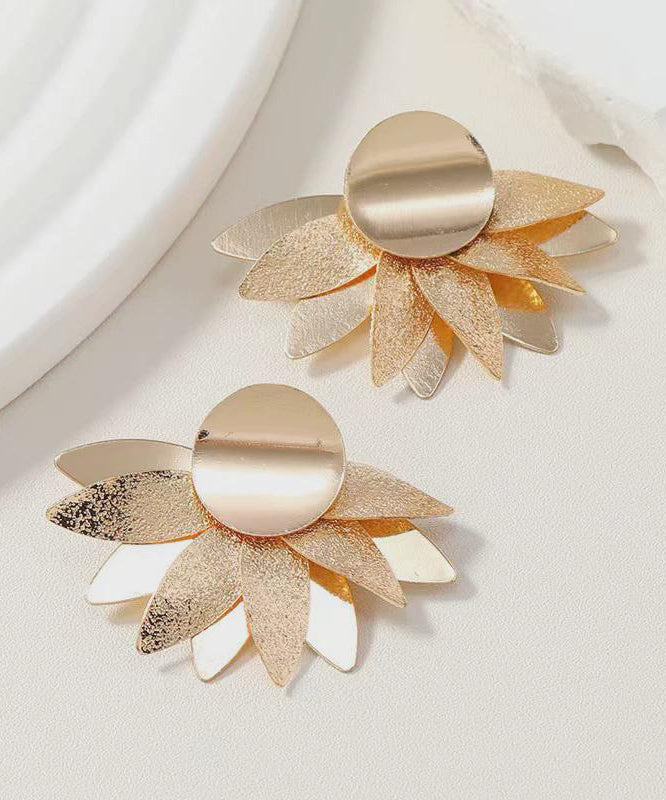 Boucles d'oreilles florales exagérées en métal lourd doré pour femmes - Street-Wave